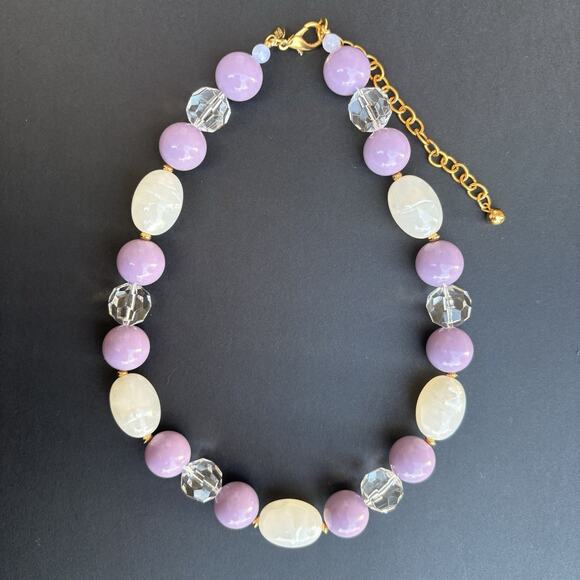 Vintage Joan Rivers Purple White Acrylic Lucite Choker Necklace Gold Tone 17" - Picture 1 of 7